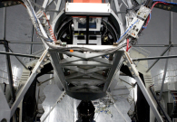 The 10-meter Keck II telescope is shown with its secondary mirror. - Photo Credit: Justine Stein.  Copyright Justine Stein